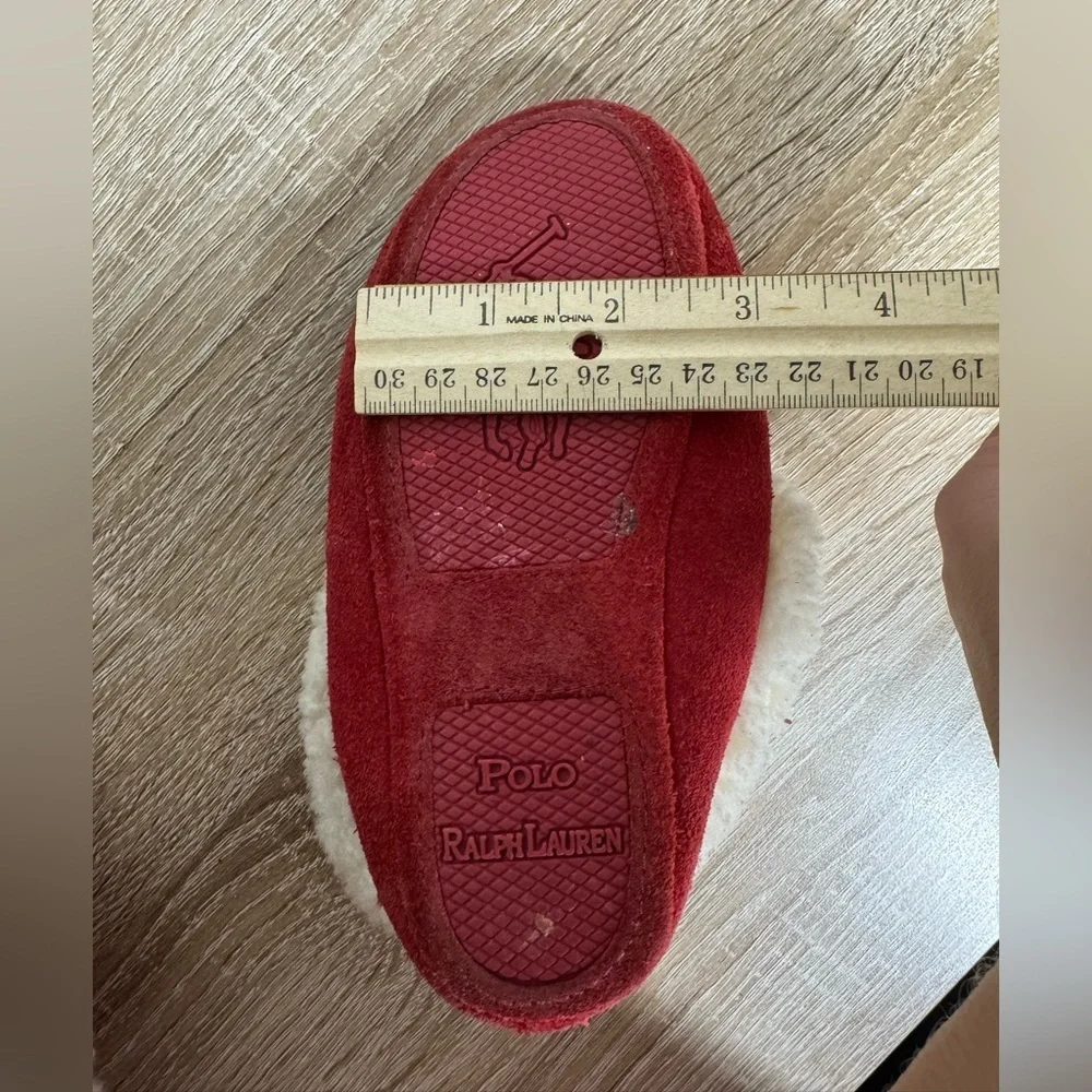 Polo Ralph Lauren Kids Size 9 Red Suede Sheepskin Slippers Moccasin Unisex